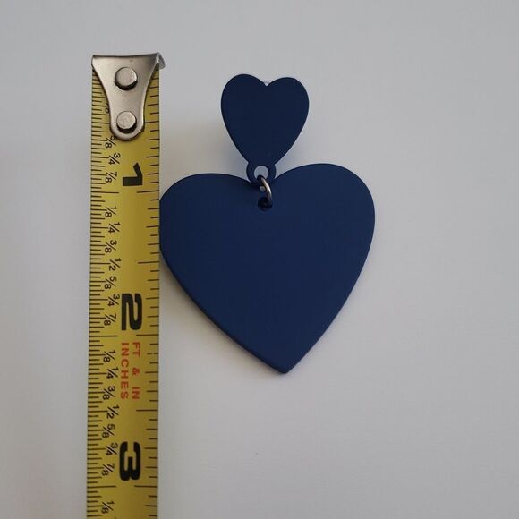 Navy Blue Heart Drop Earrings - Picture 2 of 2